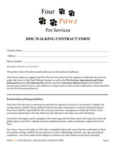 sample dog walking contract form template contracts pet sitting report card form