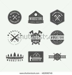 Set Of Vintage Carpentry And Mechanic Labels Emblems Logo Graphic Art Vector Set Of Vintage Carpentry And Mechanic Labels Emblems Logo Graphic Art Vector
