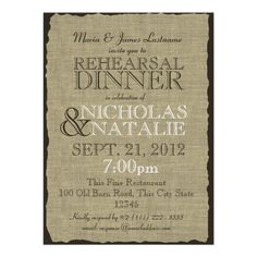 The Rustic Look Of Burlap Is Printed On This Not So Traditional Invitation Customize With Rehearsal Dinner InvitationsRustic Wedding The Rustic Look Of Burlap Is Printed On This Not So Traditional Invitation Customize With Rehearsal Dinner InvitationsRustic Wedding