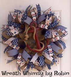 Coastal Wreath-Nautical Wreath-Anchor-Boating Decor-Beach Wreath-Patriotic Wreath-Americana Wreath-Nautical Decoration-Annie Gray-