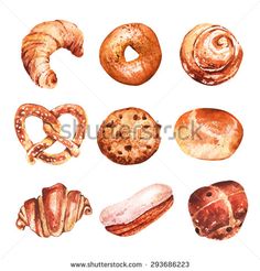 Vector Set Of Baking In Watercolor Style Muffins Bagels Croissants Pastries Vector Set Of Baking In Watercolor Style Muffins Bagels Croissants Pastries