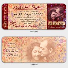 Einladungskarte für Hochzeit Silber Gold – Yin Yang pers StD Vintage 1