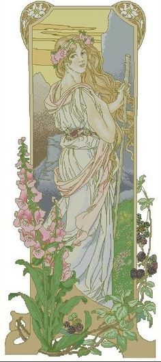 Cross Stitch <u>мир схем по вышивке</u> Needlepoint Chart Pattern Canvas Art Nouveau Elizabeth Sonrel Fleurs des Montagne