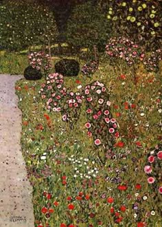 Gustav Klimt Rosebushes under The Trees Giclee Canvas Print Paintings Poster Rep