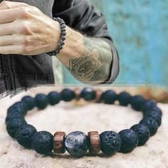 Gnzoe Men Women Lava Rock Chakra Beads Surgical Steel Agate Beads Turquoise Beads Bracelet Adjustable