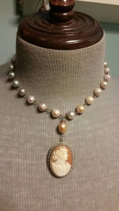 Flower Cameo Statement Necklace OOAK Boho Chunky Adjustable Beaded Choker Large Pendant Jewelry Gift Box