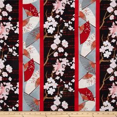 1 yd 24/" Hanami Falls Evelia Wilmington Asian Japanese Fans Red