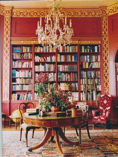 666 Best Color Red Rooms I Love Images Country Homes Holiday Table Decor In This Red Gold Library Home Libraries Public