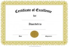 certificate of excellent