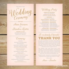 Blush Pink and Gold Wedding Program by MyCrayonsPapeterie on Etsy // Printable Wedding Program Fitness, Nice, Wedding Printables