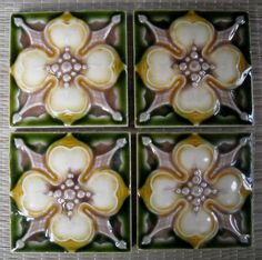 EUROPEAN 4 ANTIQUE ART NOUVEAU MAJOLICA BORDER TILES C1900