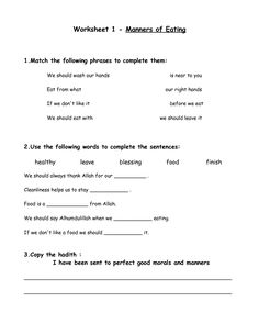 Table Manners Worksheet Avec Images