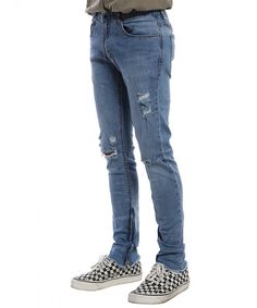 Fensajomon Men Juniors Washed Denim Drawstring Ripped Destroyed Slim Fit Jogger Jeans Pants