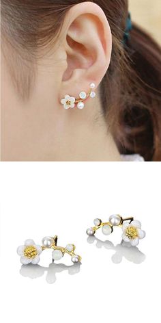 Infinite U Womens Double Sided Simulated Pearl Earrings 925 Sterling Silver Front Back Studs,White