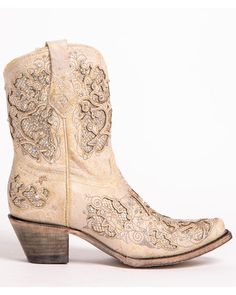 Women/'s Distressed Leather Full Rhinestone Cowgirl Western Boots Snip White