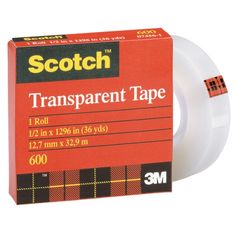Rainbow Colors 6 Transparent Tapes 1//2 inch wide x 25 feet each,