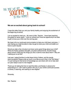 letter from teacher to parents