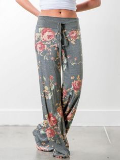 Womens Floral Rose Butterflie Trouser Ladies Wide Leg Baggy Pant Palazzo Legging