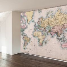 Ikea World Map It Comes Ready To Hang But This Blogger Added A Vintage Map Wall Mural Decal Wallsneedlove