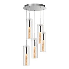 PLC Lighting 16 Light 10W Satin Nickel Dimmable Chandeliers Light Clear Glass Ribbon Collection PLC Lighting 16 Light 10W Satin Nickel Dimmable Chandeliers Light Clear Glass Ribbon Collection