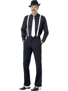 1920/'s Dapper Dan Men/'s Red Navy Stripe Gangster Elasticated Braces Fancy Dress