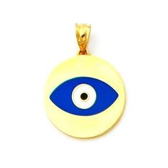Gold Plated Enamel Disc Pendant Navy Large 3//4 Inch
