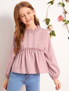 Mustard, L Serene Bohemian Girlss Peek-a-Boo Top with Nice Flounce Sleeve