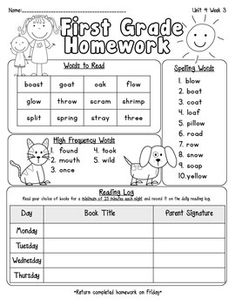 weekly homework assignment sheet template