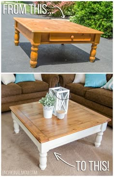 Ugly orange coffee table from Craigslist, made into a beautiful two toned farmhouse style coffee table! This transformation is unbelievable! | farmhouse furniture | coffee table makeover | fusion mineral paint | square coffee table | wood stained coffee table | rustic coffee table makeover tutorial | fusion mineral paint champlain Diy Furniture Renovation, Furniture Makeover Diy, Couchtisch Diy, Furniture Diy