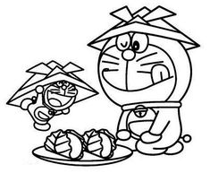 Download Doraemon Playing in the Rain with Frog Coloring Pages - NetArt