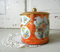 VTG Daher England boho floral tin round tray 16\u201d brown red orange green metal VTG Daher England boho floral tin round tray 16\u201d brown red orange green metal