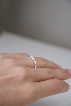 Black beaded ring Flexible ring Ring for women Silver