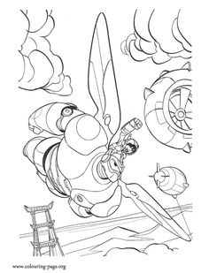 Baymax And Hiro Flying Coloring Pages For Kids Printable Free