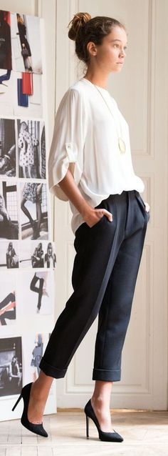 Black White Split V-Neck Collar Tuxedo Style Business Top 111 mv Shirt S M L