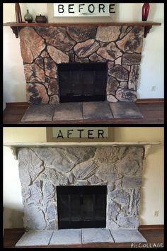 How to Painting the stone fireplace white How to Painting the stone fireplace white