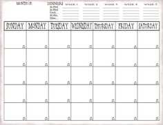 food planning calendar
