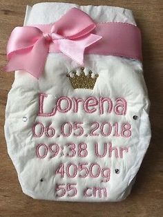 Personalisierte Bestickte Windel mit Schleife Baby Geschenk Taufe Hebamme
