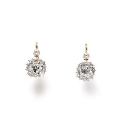 Vintage Two Stone Diamond Earrings Circa 1910 The Silver Topped 14k A Pair Of 19th Century Diamond Earrings Each Set With Cushion Shaped