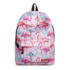 Leather Summer Flamingo Palm Backpack Daypack Bag Women