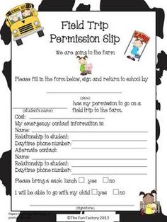 examples of permission slips for field trips
