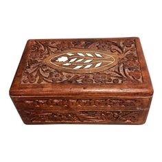 Vintage Small Wooden Box Jewelry Trinket Hand Carved Wood Inlay" India" Vintage Small Wooden Box Jewelry Trinket Hand Carved Wood Inlay" India"