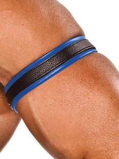 1 Piece Blue Piping Leather Armband Genuine Real Leather Arm Bands Bicep New