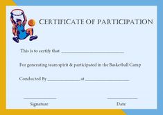 basketball participation certificate