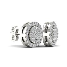 Dividiamonds Stud Earrings With Screw Back 14K White Gold Finish Round Cut White Cubic Zirconia