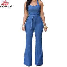 CBTLVSN Womens Casual U Neck Long Sleeve Wide Leg Pants Stripes Jumpsuit Romper