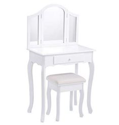 Pink Pretend Beauty Makeup Play Set for Children Princess Dressing Table with Cushioned Stool Large Drawer and Crown Mirror Sturdy Pine Leg HOMGX Kids Vanity Chair