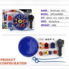 Set Lot de 4 Toupie Beyblade Burst Fusion avec Lanceur et Arene Bleu
