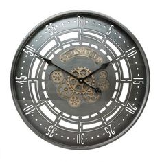 Vintage Wand Uhr beige Holz Optik Glas Zeit Anzeige Ess Zimmer Deko Living-XXL