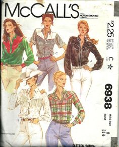 Vintage Sewing Pattern For Womans Western Cowgirl Shirt UNCUT