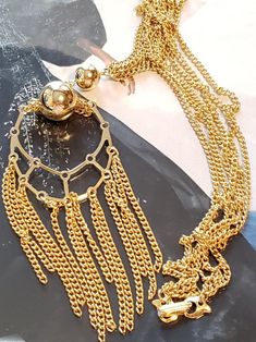 Black Gold Silver tone 4-strand box chain draped 32/" long statement bib necklace